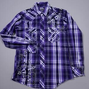 Panhandle Slim 90 Proof Embroidered Plaid Wester Pearl Snap Button Up Shirt M